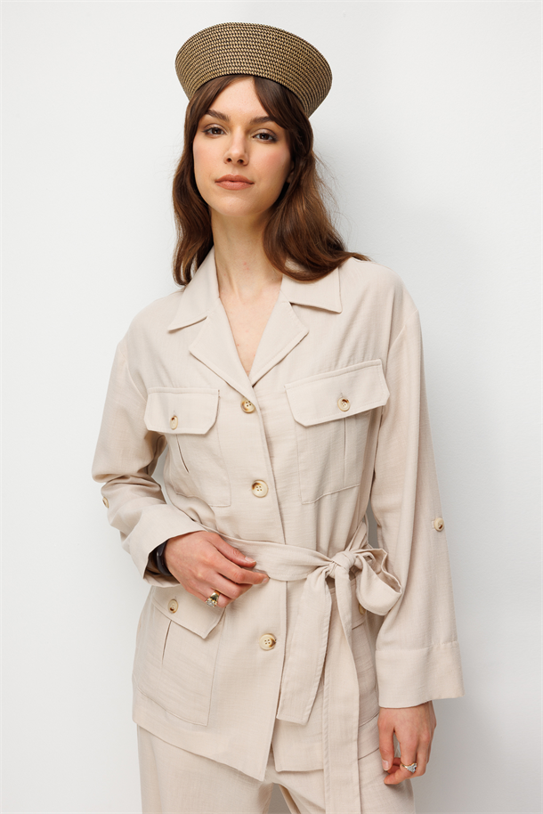 Cep Detaylı Ceket Gömlek-TAŞ