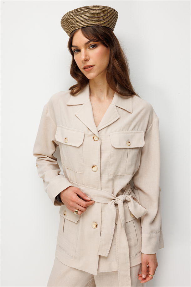 Cep Detaylı Ceket Gömlek-TAŞ