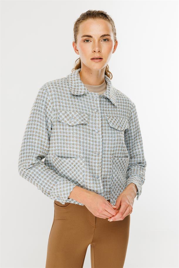 Cep Detaylı Şanel  Kumaş Gömlek-MAVİ