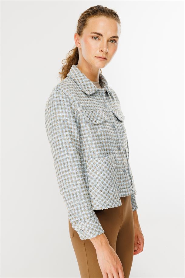 Cep Detaylı Şanel  Kumaş Gömlek-MAVİ