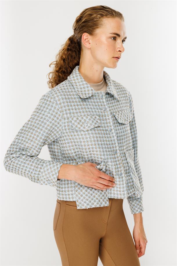 Cep Detaylı Şanel  Kumaş Gömlek-MAVİ