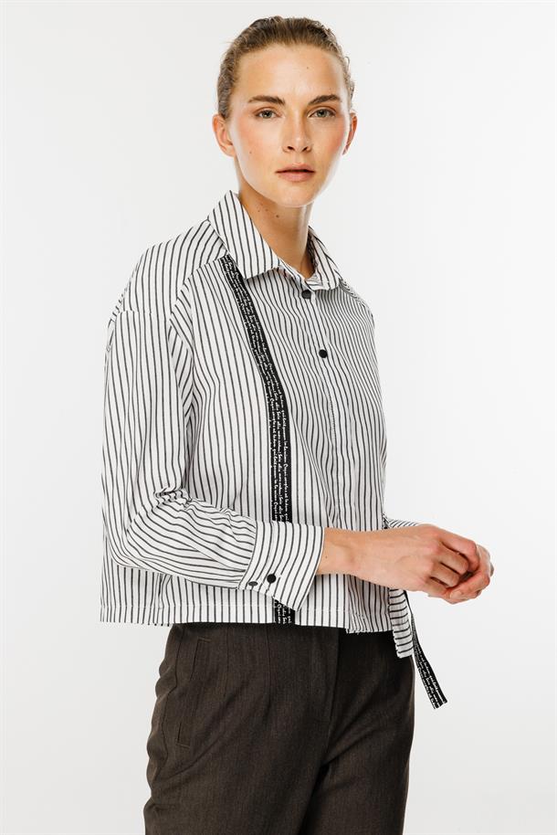 Cep Detaylı Çizgili Gömlek-BEYAZ/SİYAH