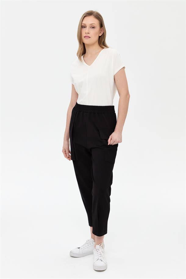 Cep Detaylı İki İplik Pantolon-SİYAH