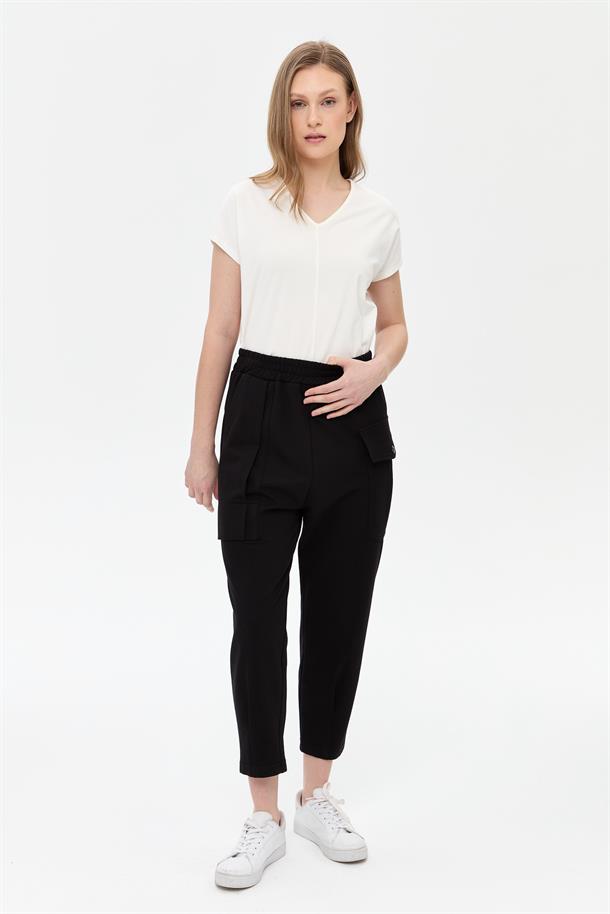 Cep Detaylı İki İplik Pantolon-SİYAH