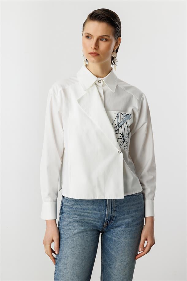 Cep Detaylı Kısa Gömlek-KEMIK