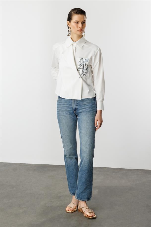 Cep Detaylı Kısa Gömlek-KEMIK