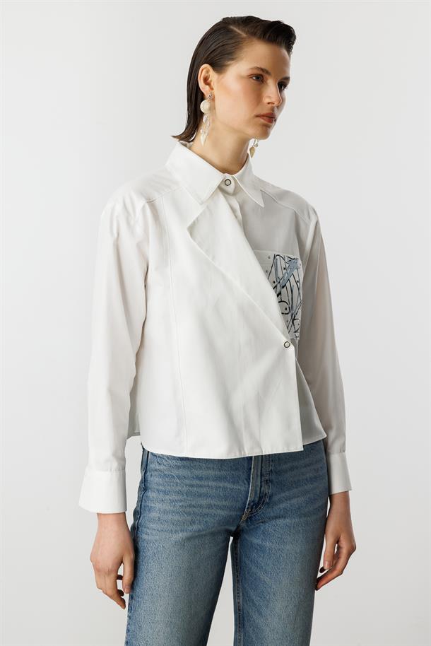 Cep Detaylı Kısa Gömlek-KEMIK