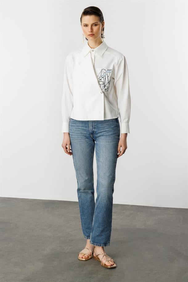 Cep Detaylı Kısa Gömlek-KEMIK