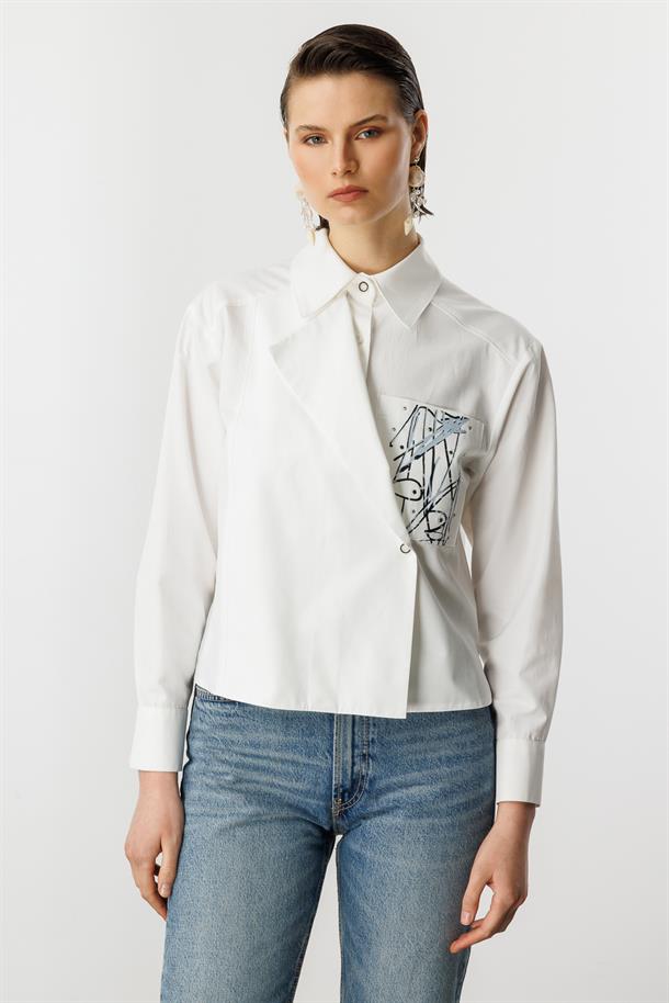 Cep Detaylı Kısa Gömlek-KEMIK