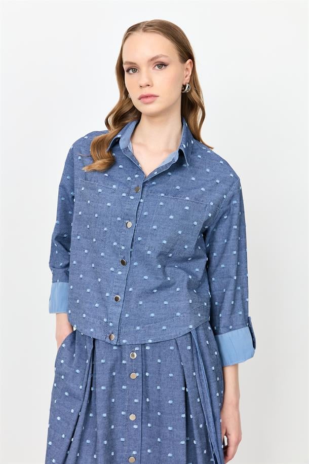 Cep Detaylı Kot Gömlek-MAVİ