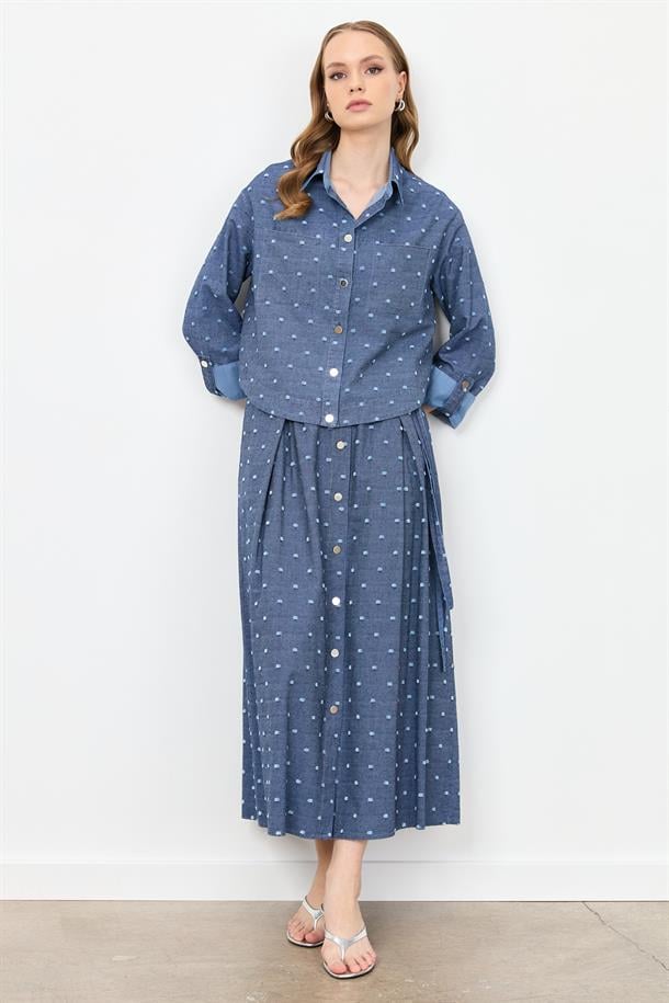 Cep Detaylı Kot Gömlek-MAVİ