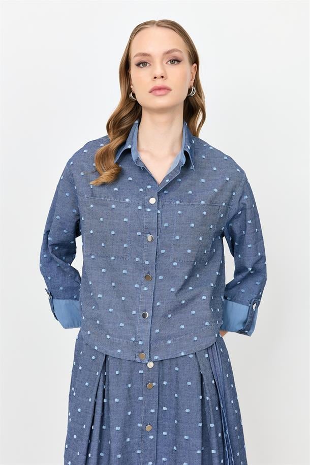 Cep Detaylı Kot Gömlek-MAVİ