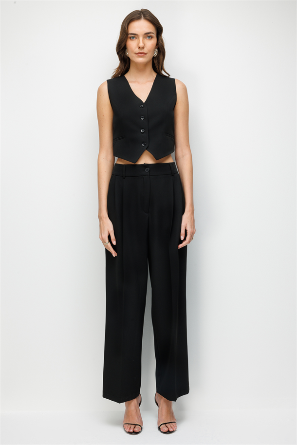 Cep Detaylı Krep Pantolon-SİYAH