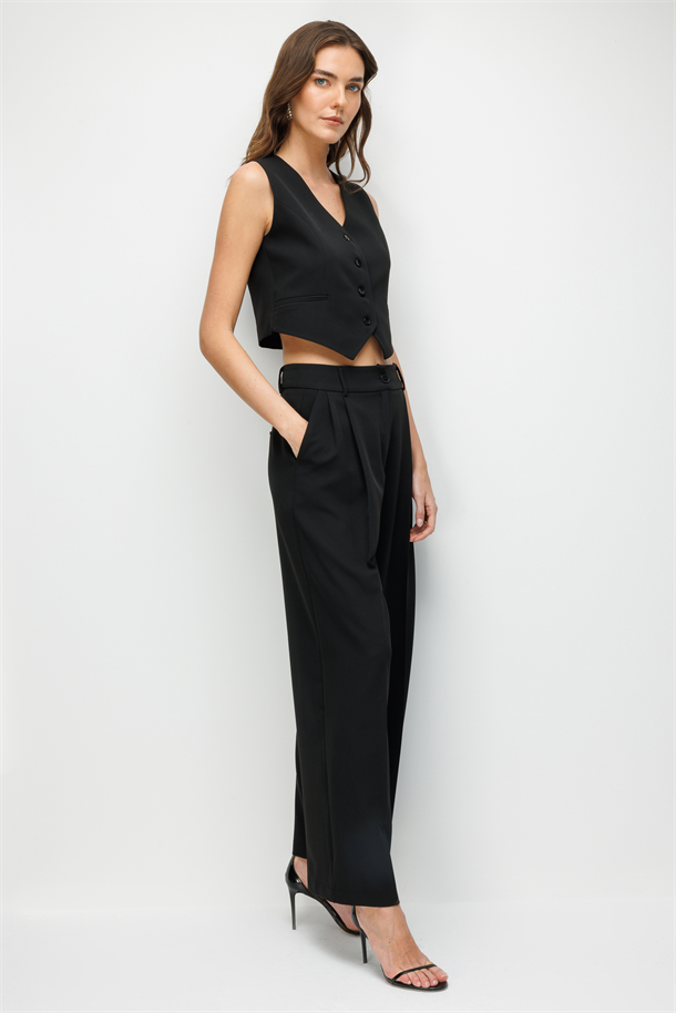 Cep Detaylı Krep Pantolon-SİYAH