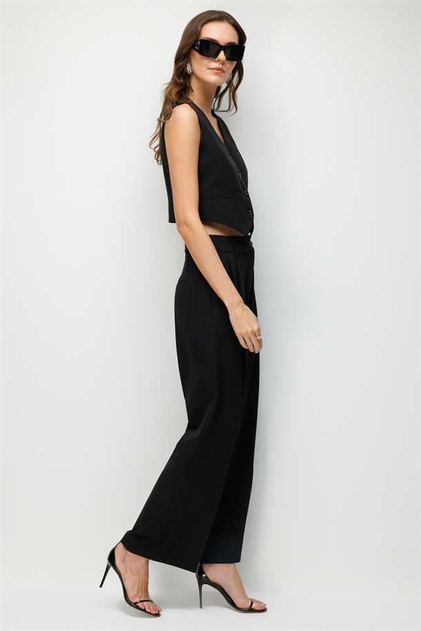 Cep Detaylı Krep Pantolon-SİYAH