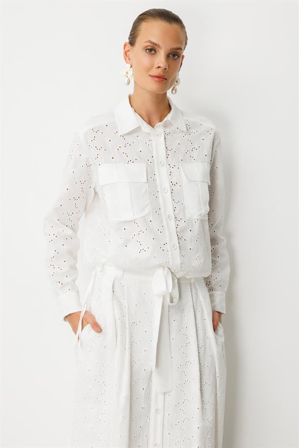 Cep Detaylı Pamuklu Fisto Gömlek-KEMIK