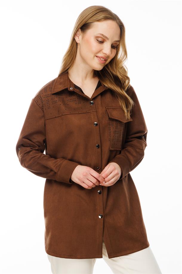 Cep Detaylı Süet Tunik-KAHVE