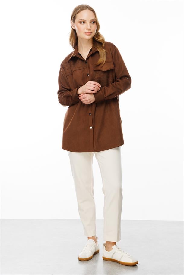 Cep Detaylı Süet Tunik-KAHVE