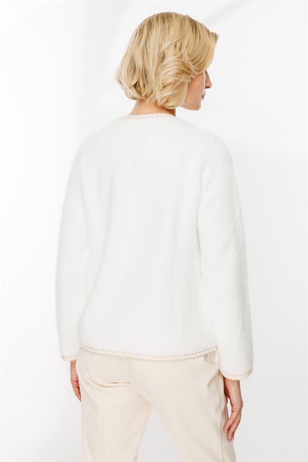 Cep Detaylı Triko Hırka-EKRU