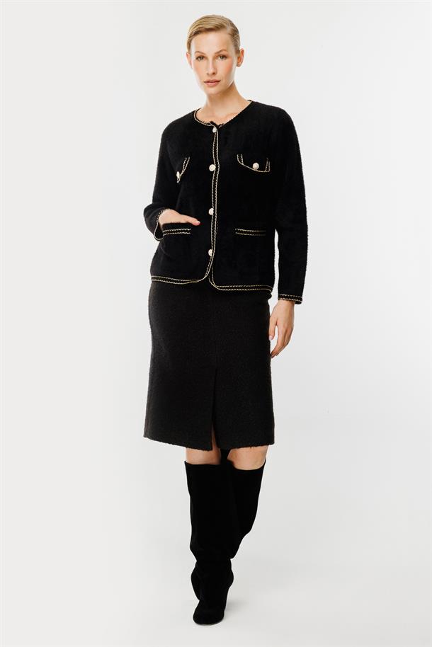 Cep Detaylı Triko Hırka-SİYAH