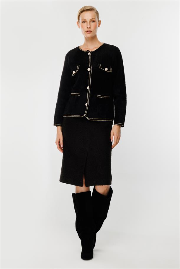 Cep Detaylı Triko Hırka-SİYAH