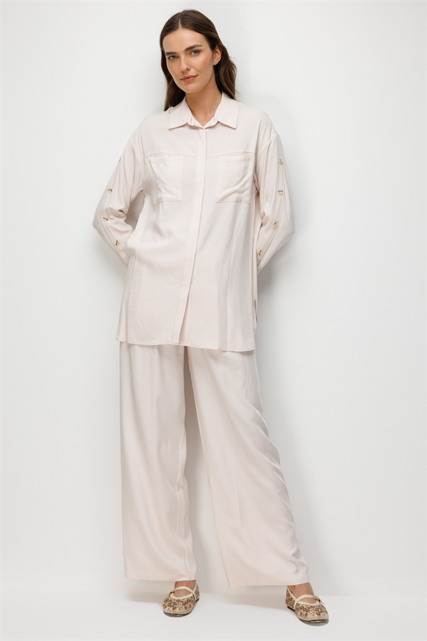 Cep Detaylı Tunik Gömlek-PUDRA