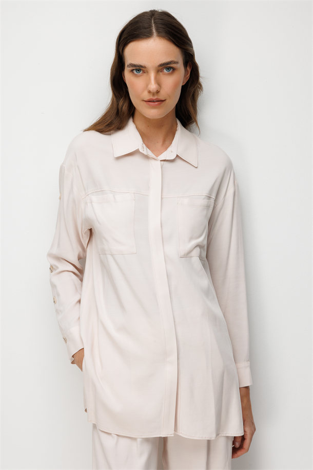 Cep Detaylı Tunik Gömlek-PUDRA