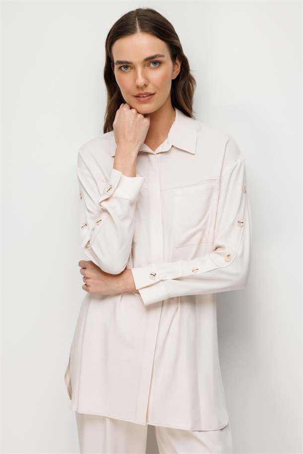 Cep Detaylı Tunik Gömlek-PUDRA