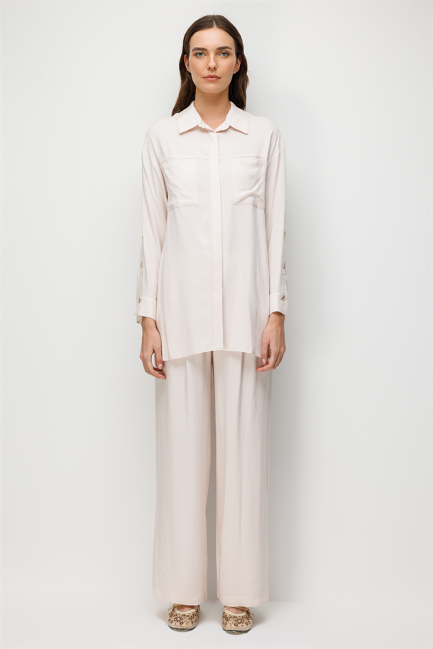 Cep Detaylı Tunik Gömlek-PUDRA