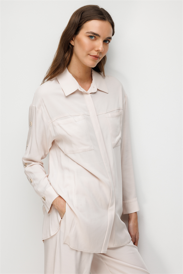 Cep Detaylı Tunik Gömlek-PUDRA