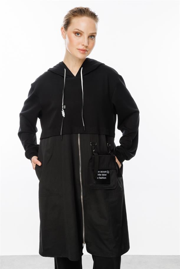 Cep Detaylı Uzun Elbise-SİYAH