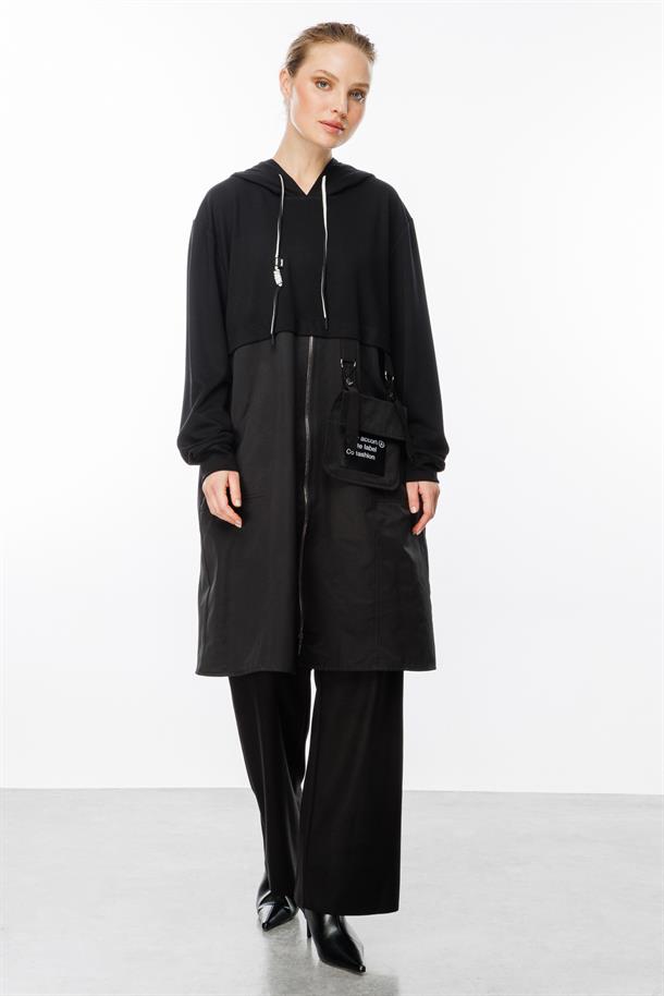 Cep Detaylı Uzun Elbise-SİYAH