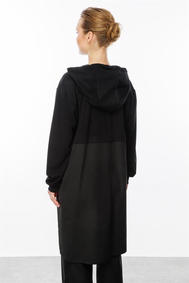 Cep Detaylı Uzun Elbise-SİYAH