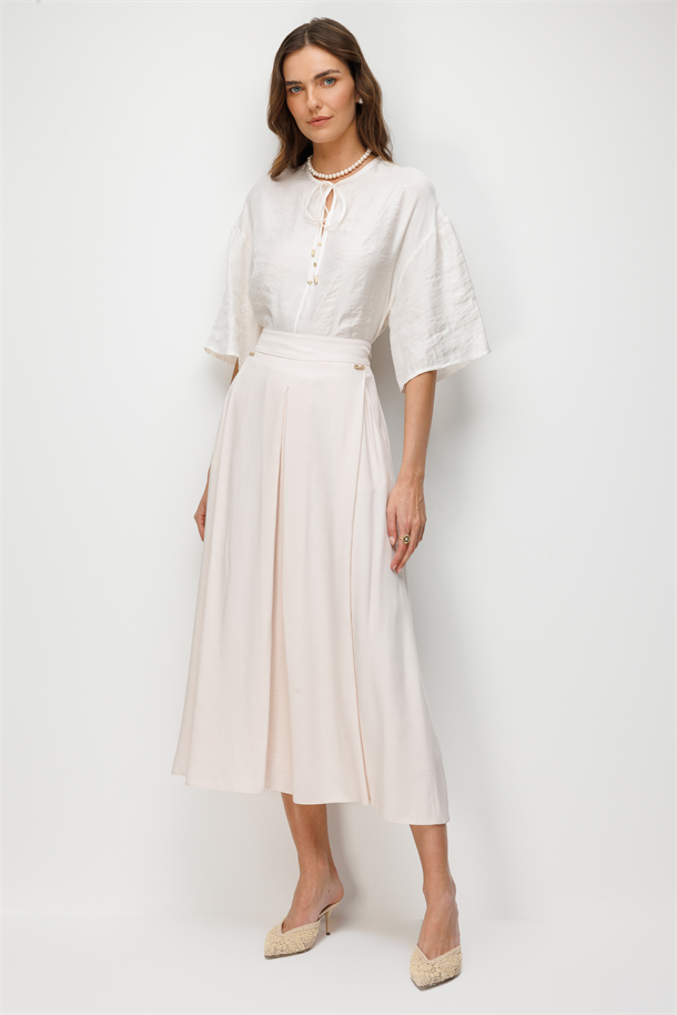Cep Detaylı Uzun Etek-PUDRA