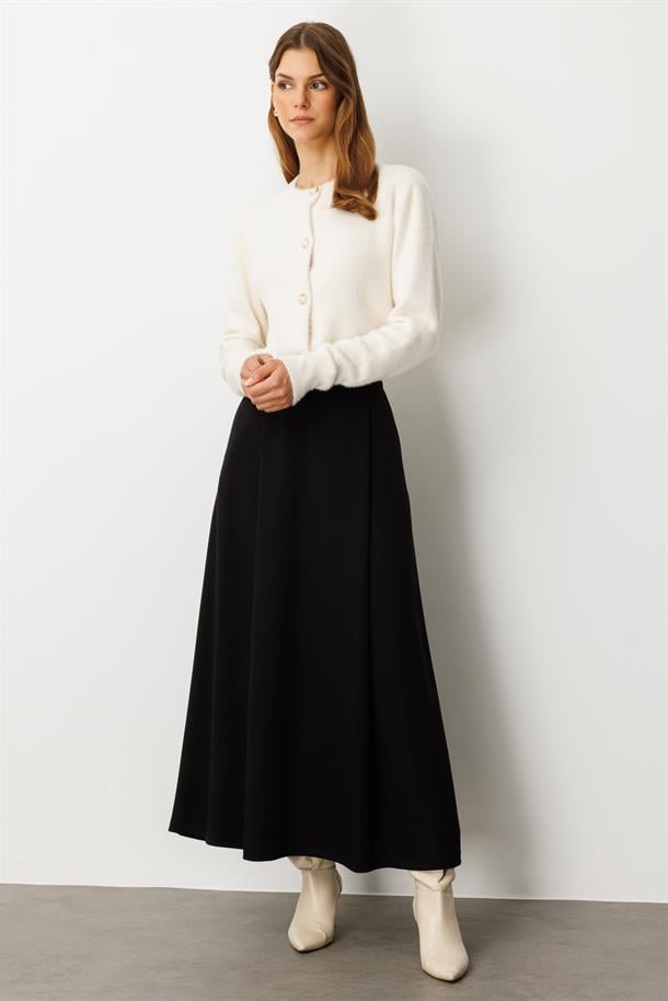 Cep Detaylı Uzun Modal Etek-SİYAH