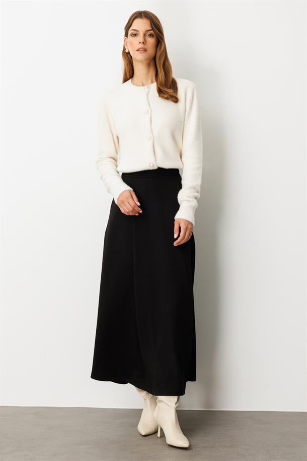 Cep Detaylı Uzun Modal Etek-SİYAH