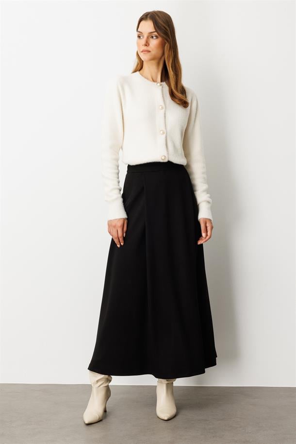 Cep Detaylı Uzun Modal Etek-SİYAH