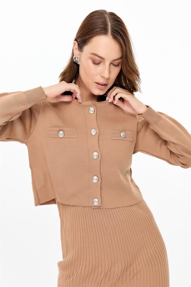 Cepli Ceket ve Triko Elbiseli Takım-CAMEL
