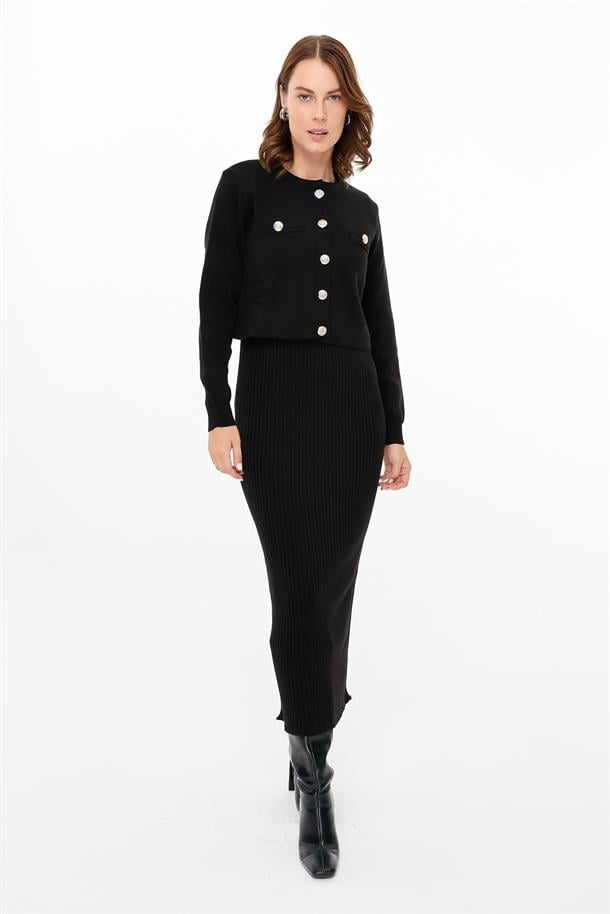 Cepli Ceket ve Triko Elbiseli Takım-SİYAH