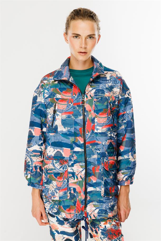 Cepli Desenli Kapitone Spor Ceket-MAVİ