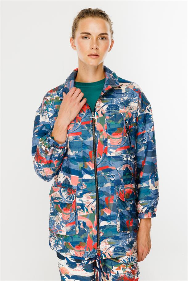 Cepli Desenli Kapitone Spor Ceket-MAVİ