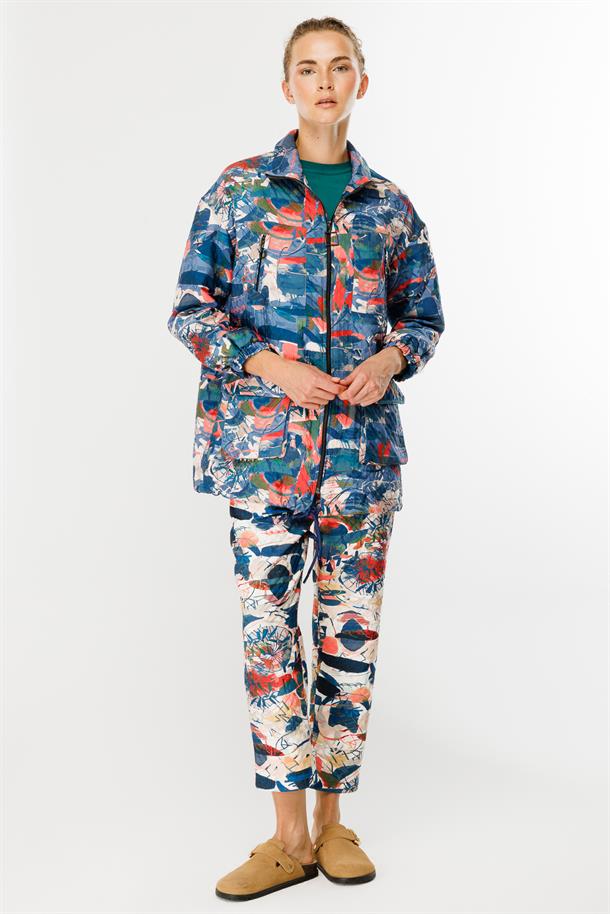 Cepli Desenli Kapitone Spor Ceket-MAVİ