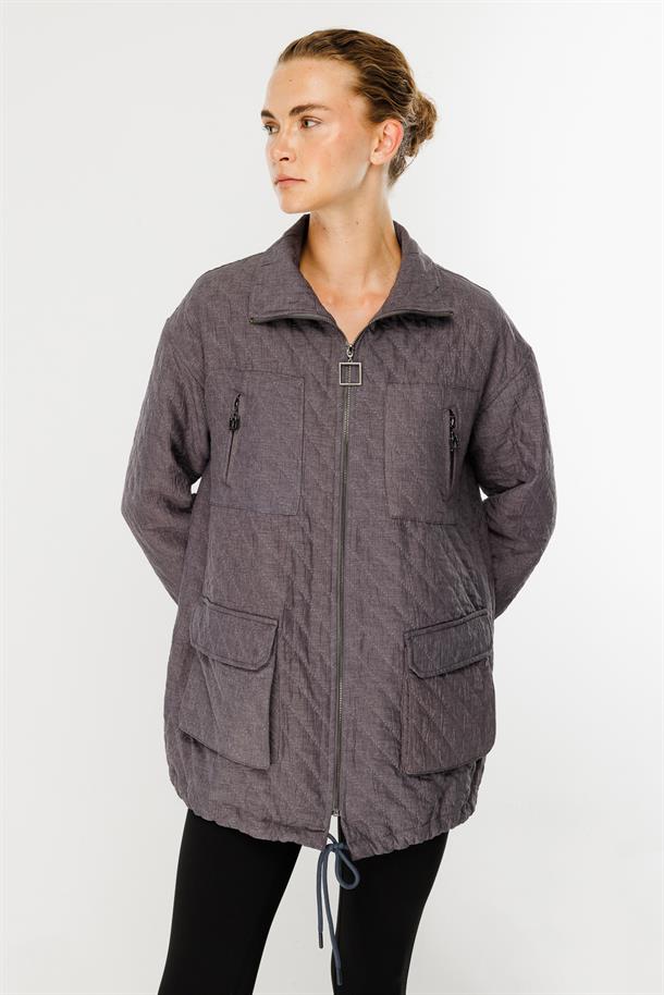 Cepli Kapitone Desen Spor Ceket-ANTRASİT