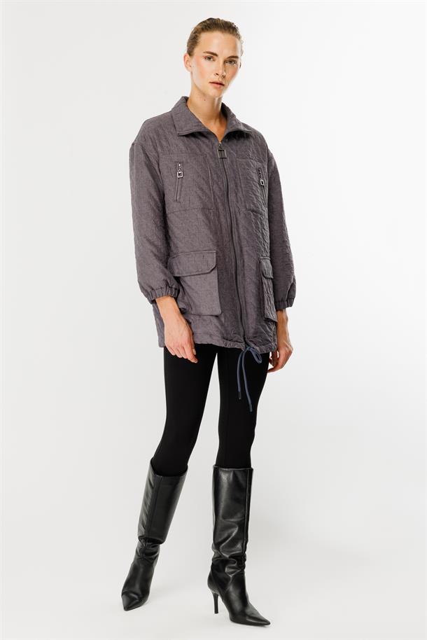 Cepli Kapitone Desen Spor Ceket-ANTRASİT