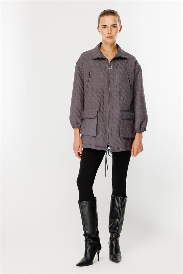 Cepli Kapitone Desen Spor Ceket-ANTRASİT