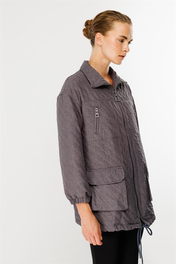 Cepli Kapitone Desen Spor Ceket-ANTRASİT