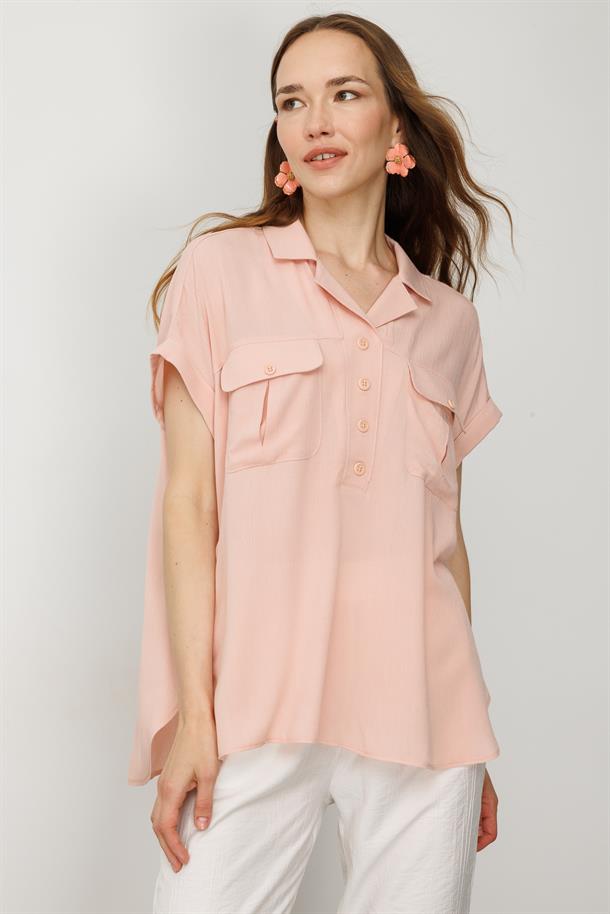 Cepli Kısa Kol Gömlek-PUDRA