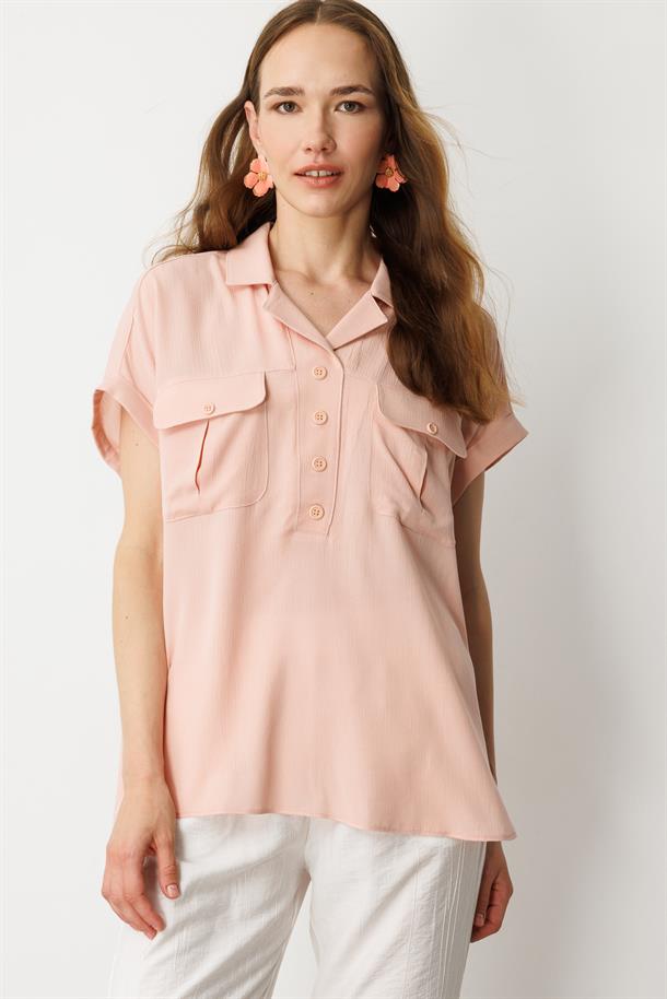 Cepli Kısa Kol Gömlek-PUDRA