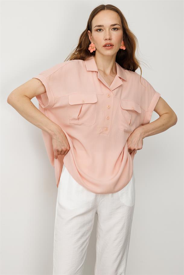 Cepli Kısa Kol Gömlek-PUDRA