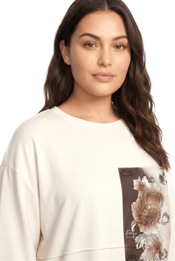 Çiçek Baskı Detaylı Modal Bluz-KREM
